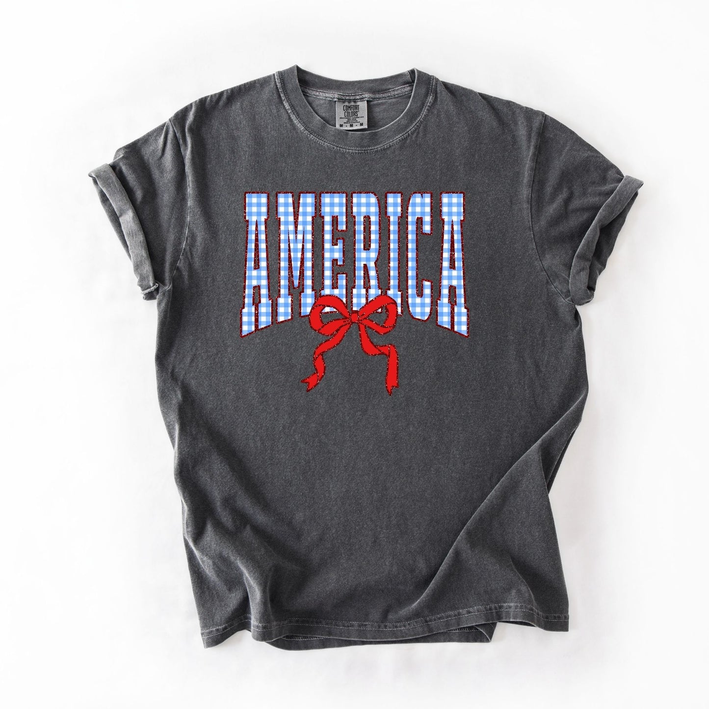 America Bow Sparkle Blue Plaid