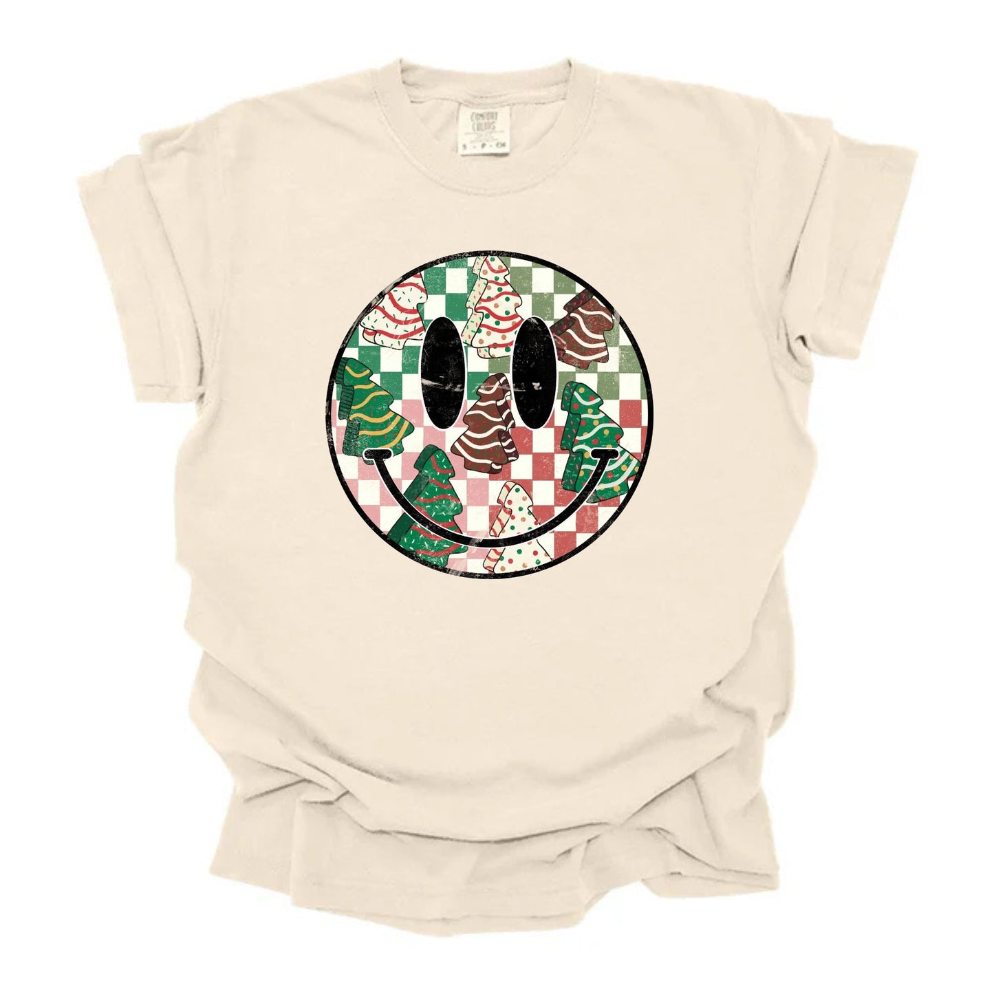 Checkered Christmas Cake Smiley Face Retro