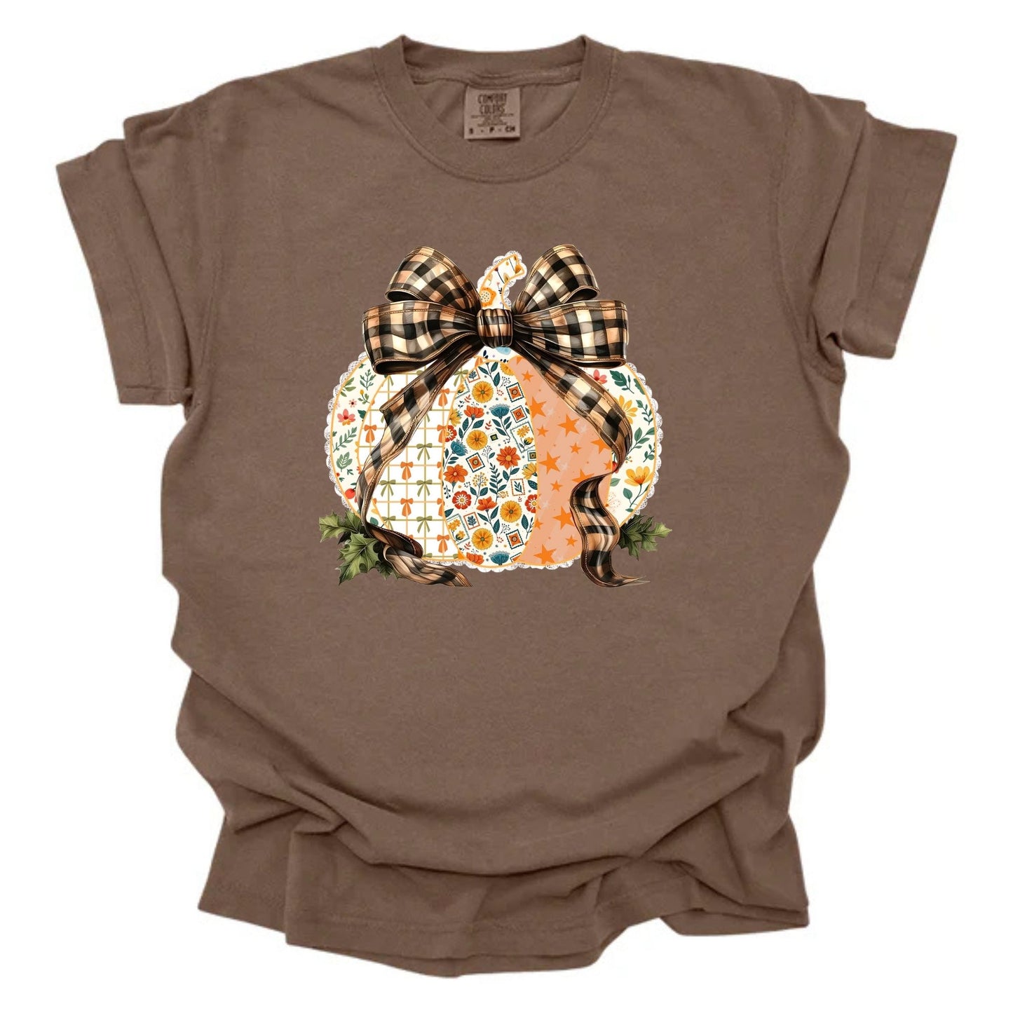 Fall Patterned Pumpkin With Checkered Bow