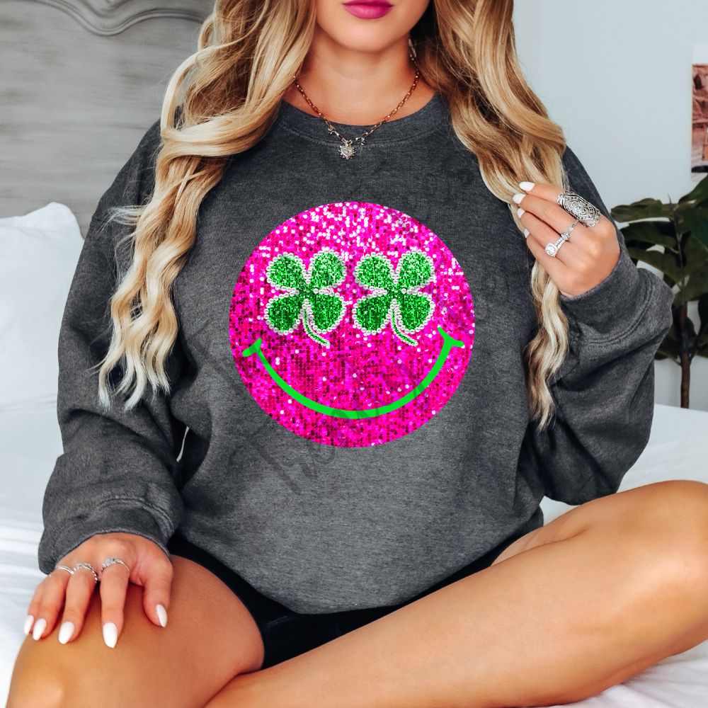 Faux Sequins Shamrock Smiley
