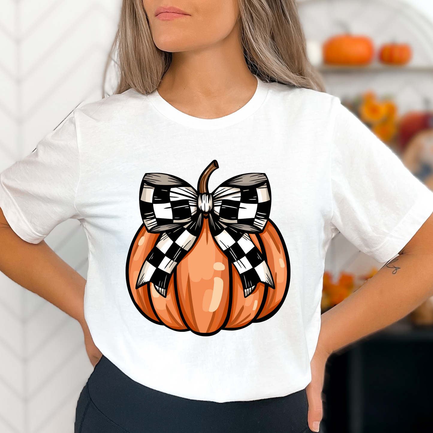 Checkered Bow Pumpkin