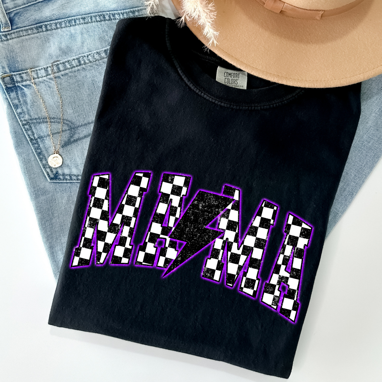 Mama Neon Purple Checkered Print