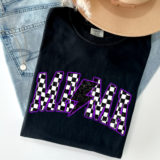 Mama Neon Purple Checkered Print