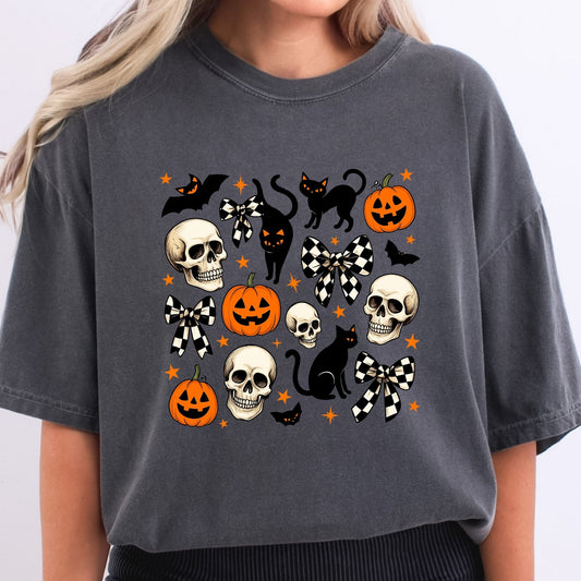 Bats Skulls Pumpkins and Bows
