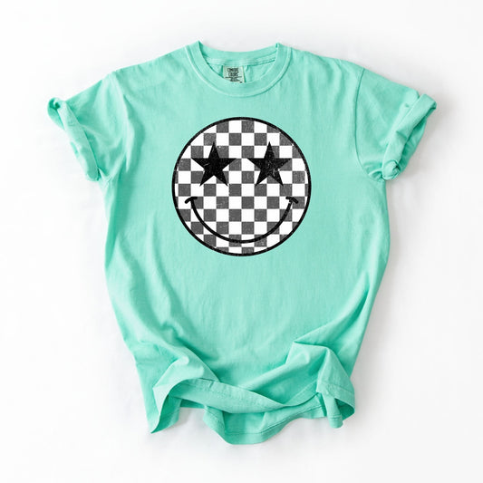 Distressed Checkered Grey Smiley