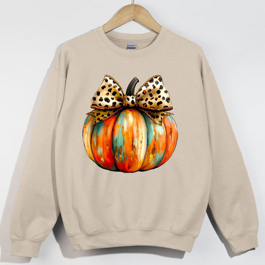Distressed Watercolor Cheetah Bow Pumpkin
