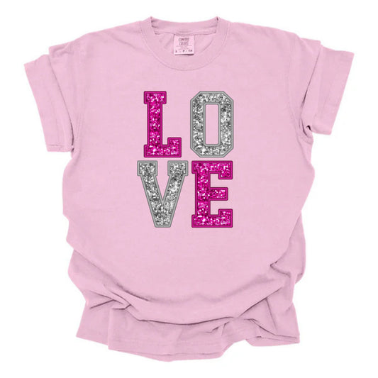 Faux Embroidered Sequins Love