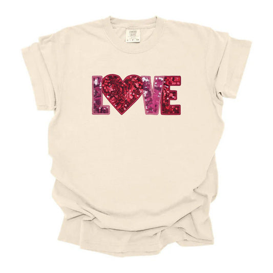 Faux Sequins Pink and Red Love