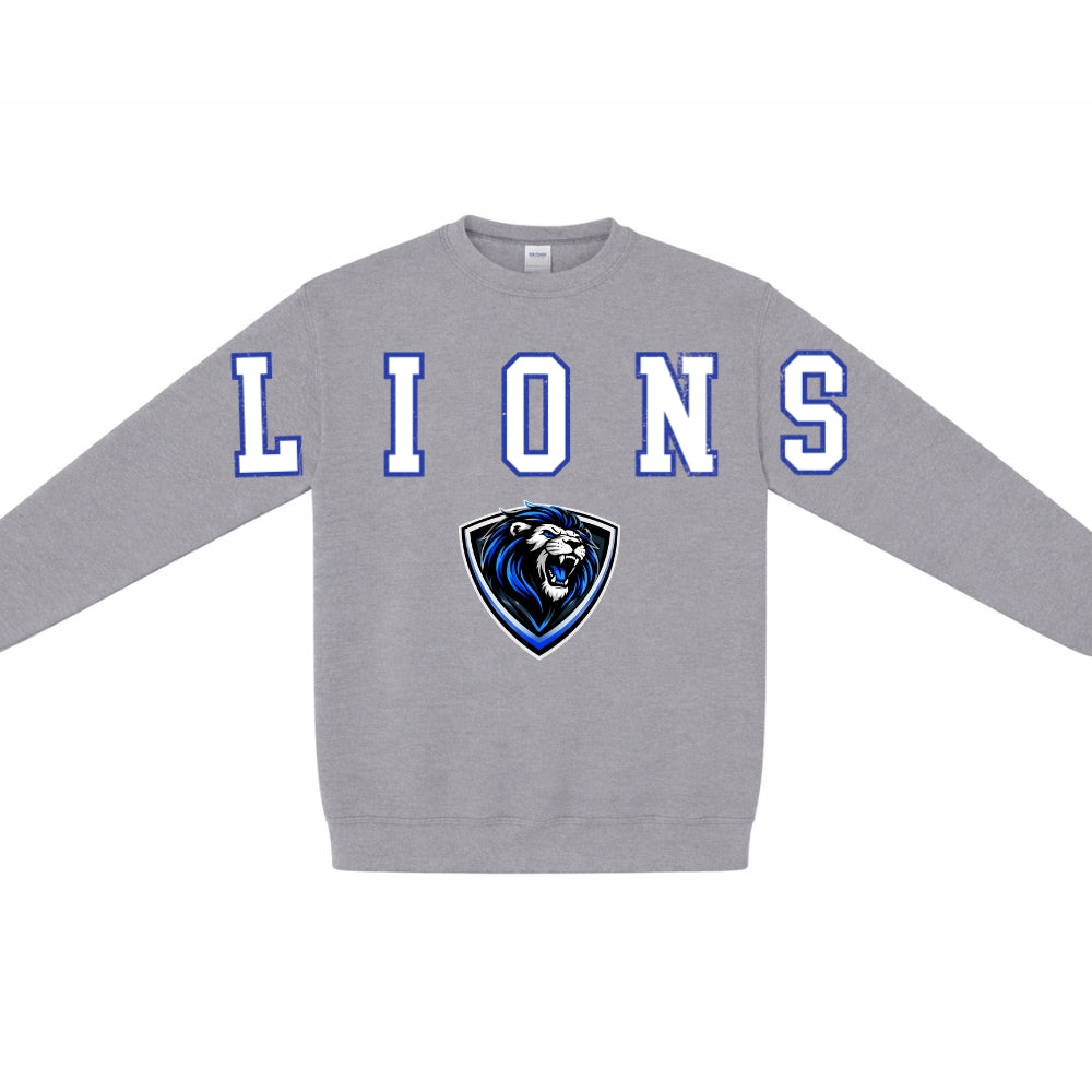 Lions Arms Wide Open White Font Crewneck